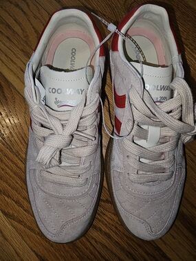 Coolway Goal Women's Pale Pink Suede Sneakers with Red Accents